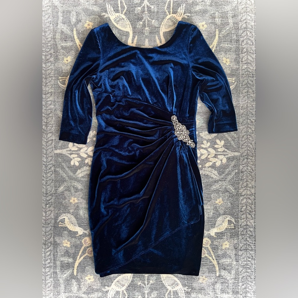 Alex Evenings crystal Embellished-Waist Blue Velvet Dress